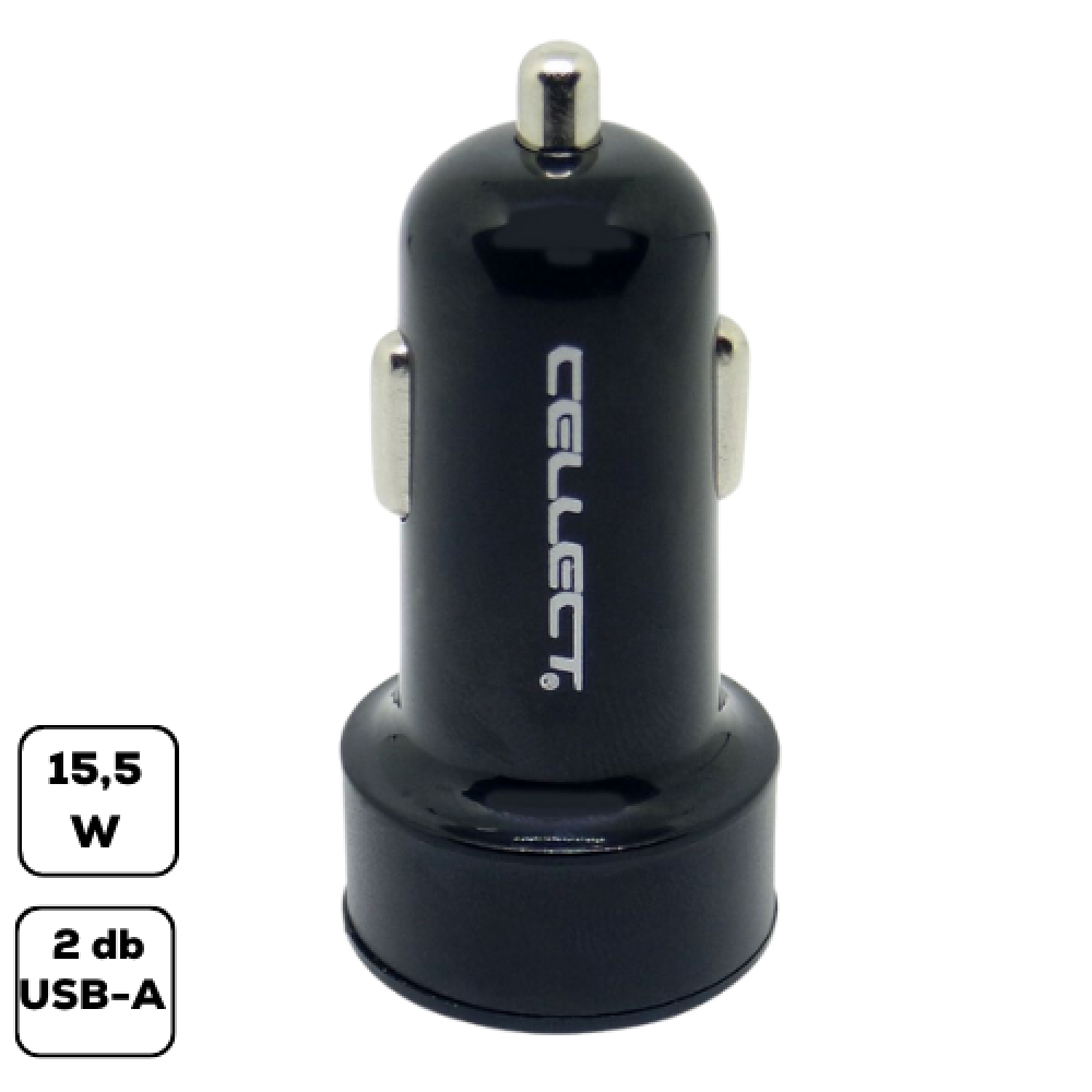 15,5W Autós töltő adapter 2 USB csatlakozó, 3.1A