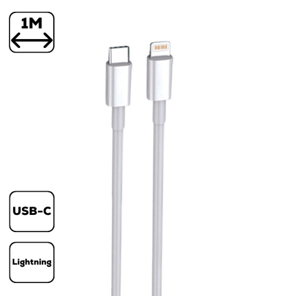 Adatkábel Type-C - Lightning 1m/3A, Fehér
