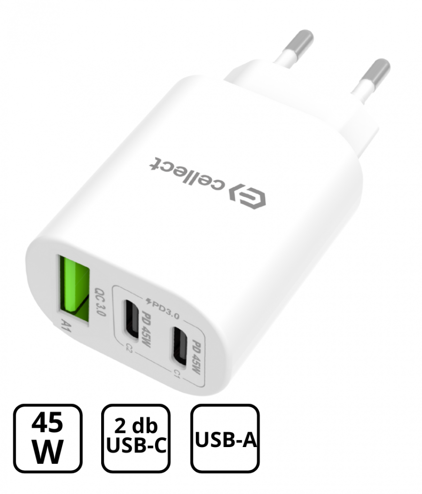 Hálózati gyorstöltő adapter 45W, Fehér