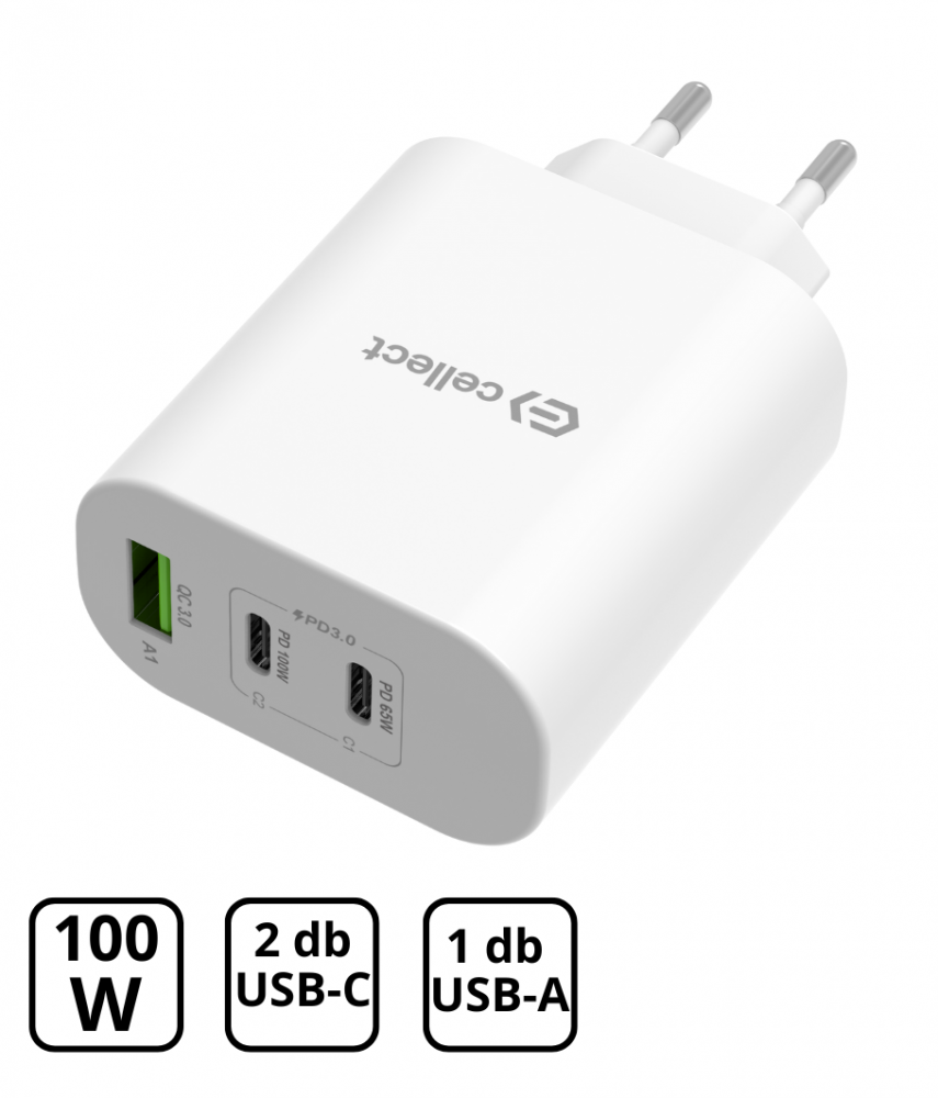 Hálózati gyorstöltő adapter 100W, Fehér