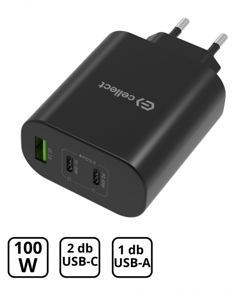 Hálózati gyorstöltő adapter 100W, Fekete