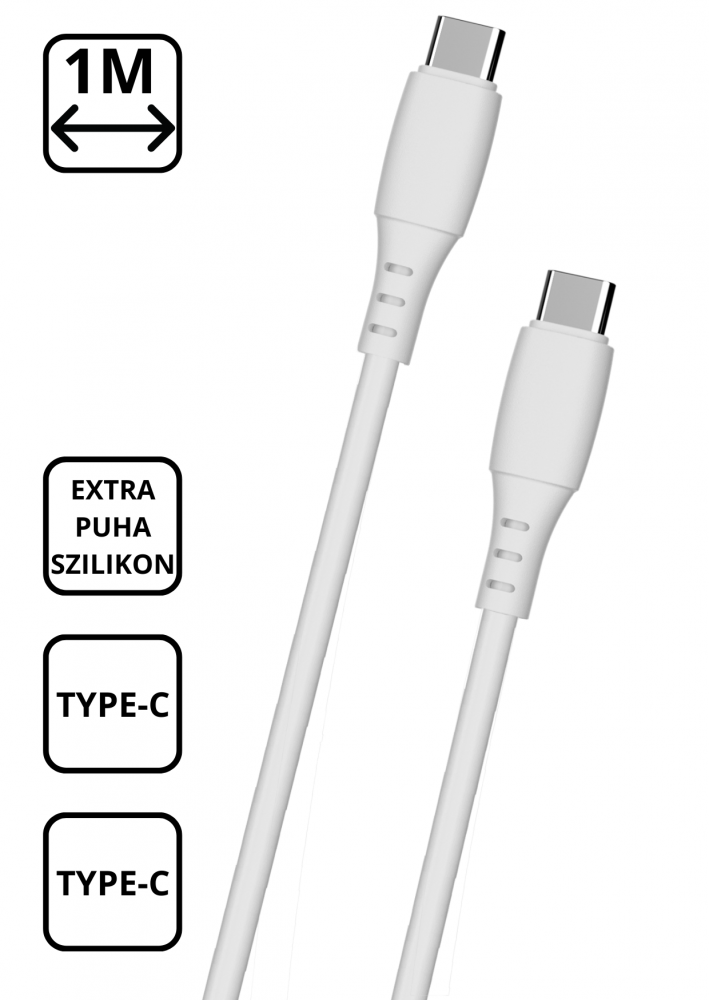 Extra puha szilikon adat és töltőkábel, Fehér