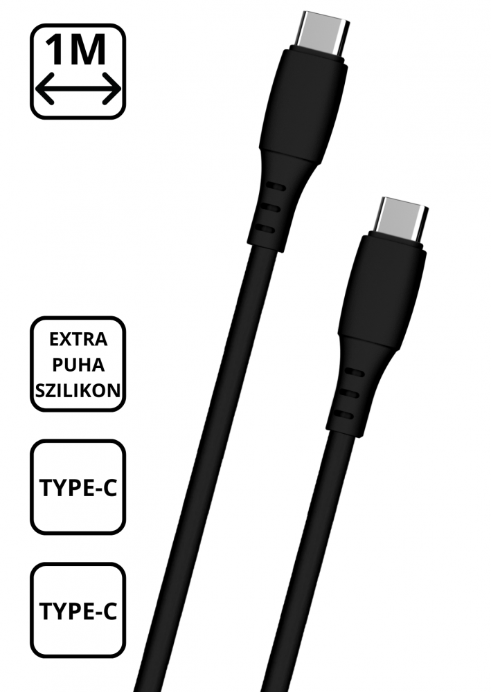 Extra puha szilikon adat és töltőkábel, Fekete