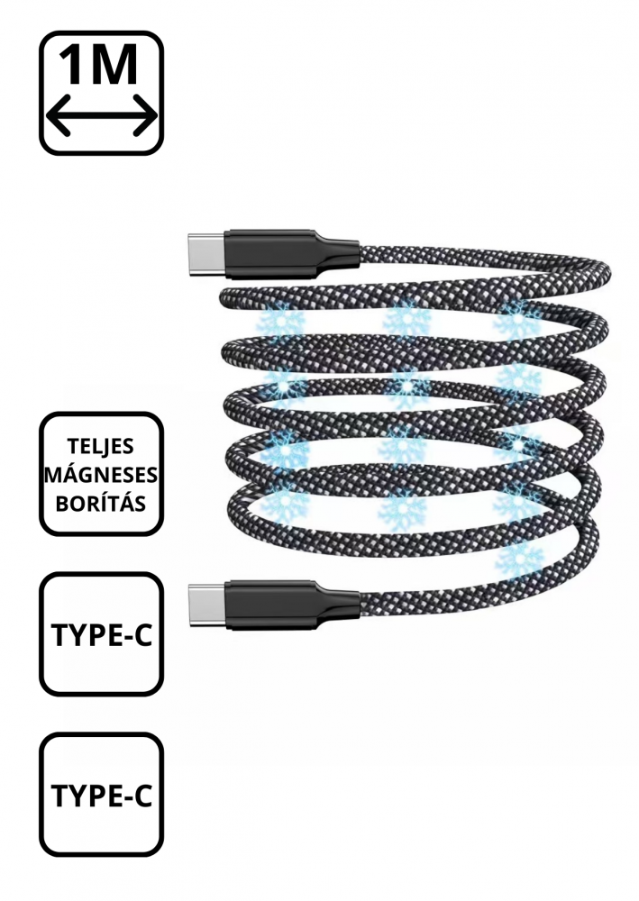Feltekerhető mágneses Type-C - Type-C kábel