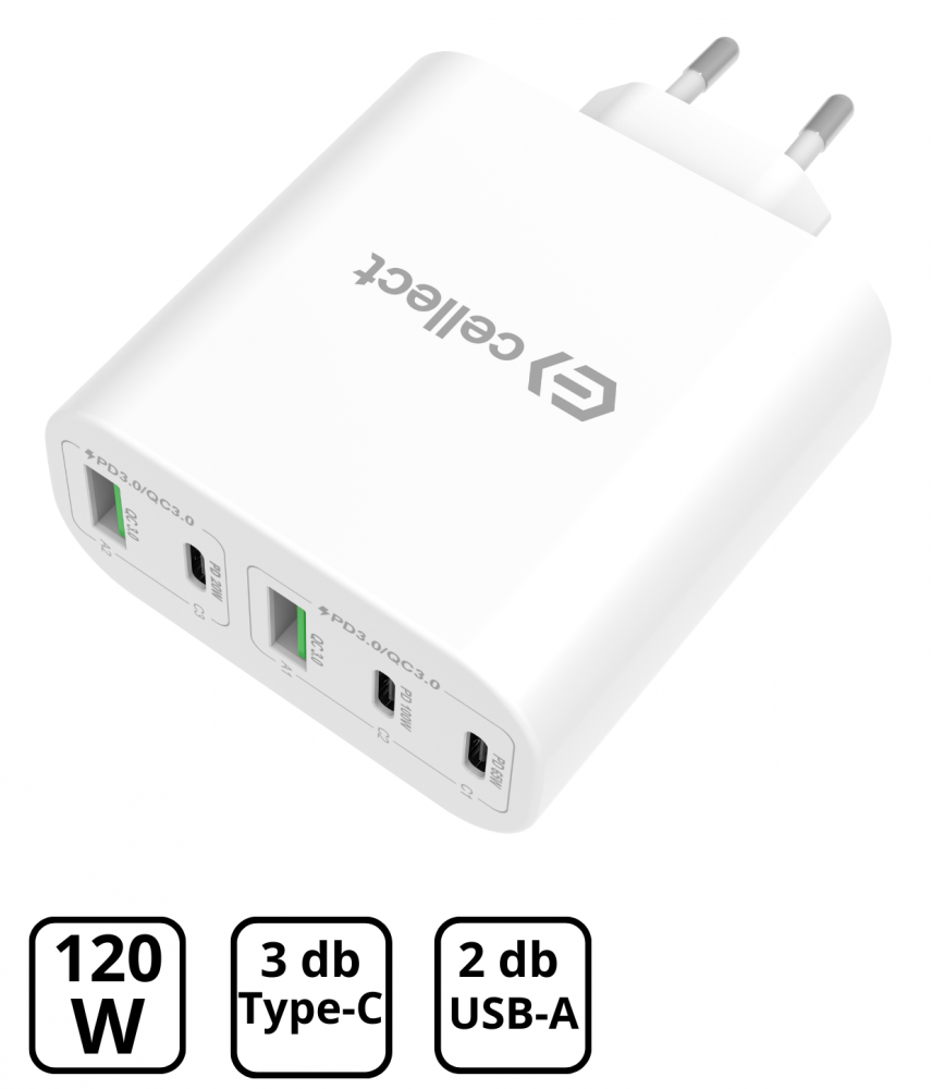 Hálózati gyorstöltő adapter 120W, Fehér