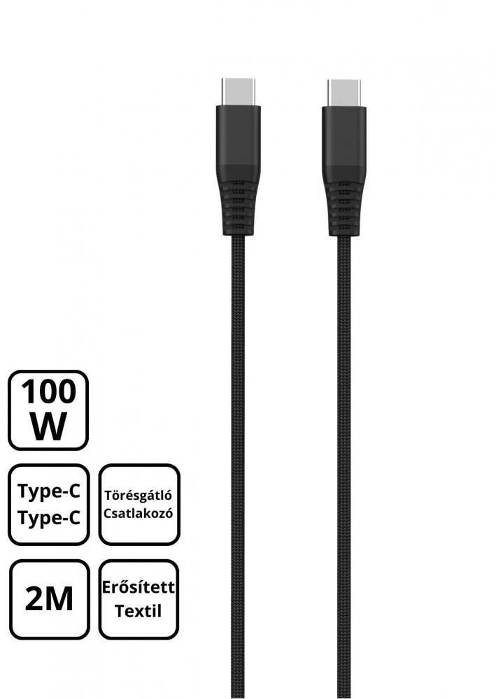 Type-C adatkábel ipari felhasználásra 2m, Fekete